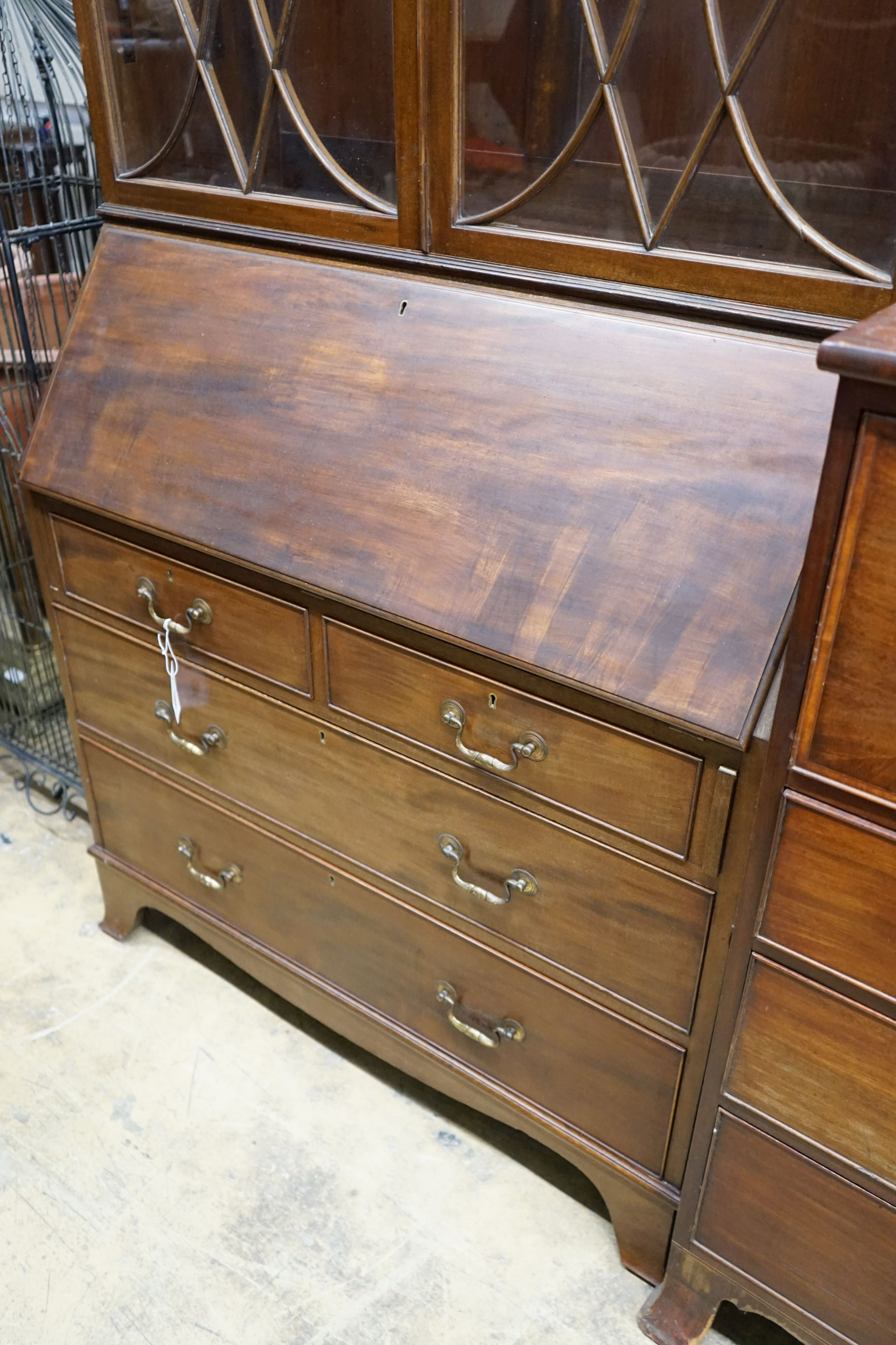 A George III style mahogany bureau bookcase, width 100cm, depth 46cm, height 209cm